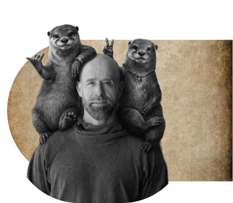 Dr. Bruce Rumsey with two otters